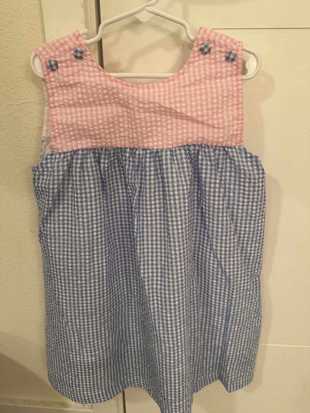 Pink and Blue Gingham Girls' Casual Dress